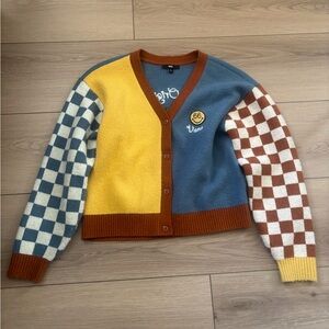 Vans Colorblock Checkerboard Cardigan - Blue, Yellow, Brown